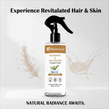 Ayurneed™ Rosemary & Rice Water Spray – 100% Natural Hair & Face Mist for Hair Growth, Dandruff & Skin Glow – 110ml