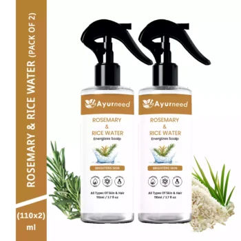 Ayurneed™ Rosemary & Rice Water Spray Combo – Herbal Hair Mist for Hair Growth, Dandruff Control & Stronger Roots – Pack of 2/3 (110ml Each)